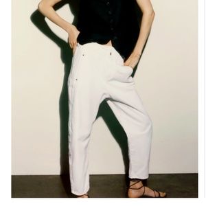 NWT Zara White Cotton Paper Bag Pants